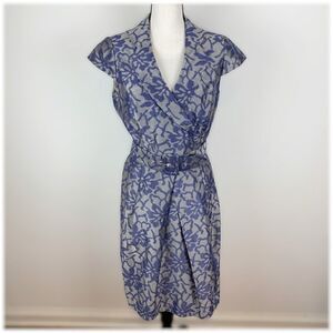 Aiden‎ Mattox Blue and Taupe Floral Jacquard Cocktail Dress Sz 8